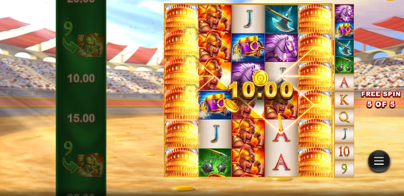 Recurso de moeda verde no slot Action Boost Gladiator
