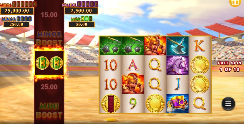 Funcionalidade Action Boost Moeda Vermelha no slot do gladiador