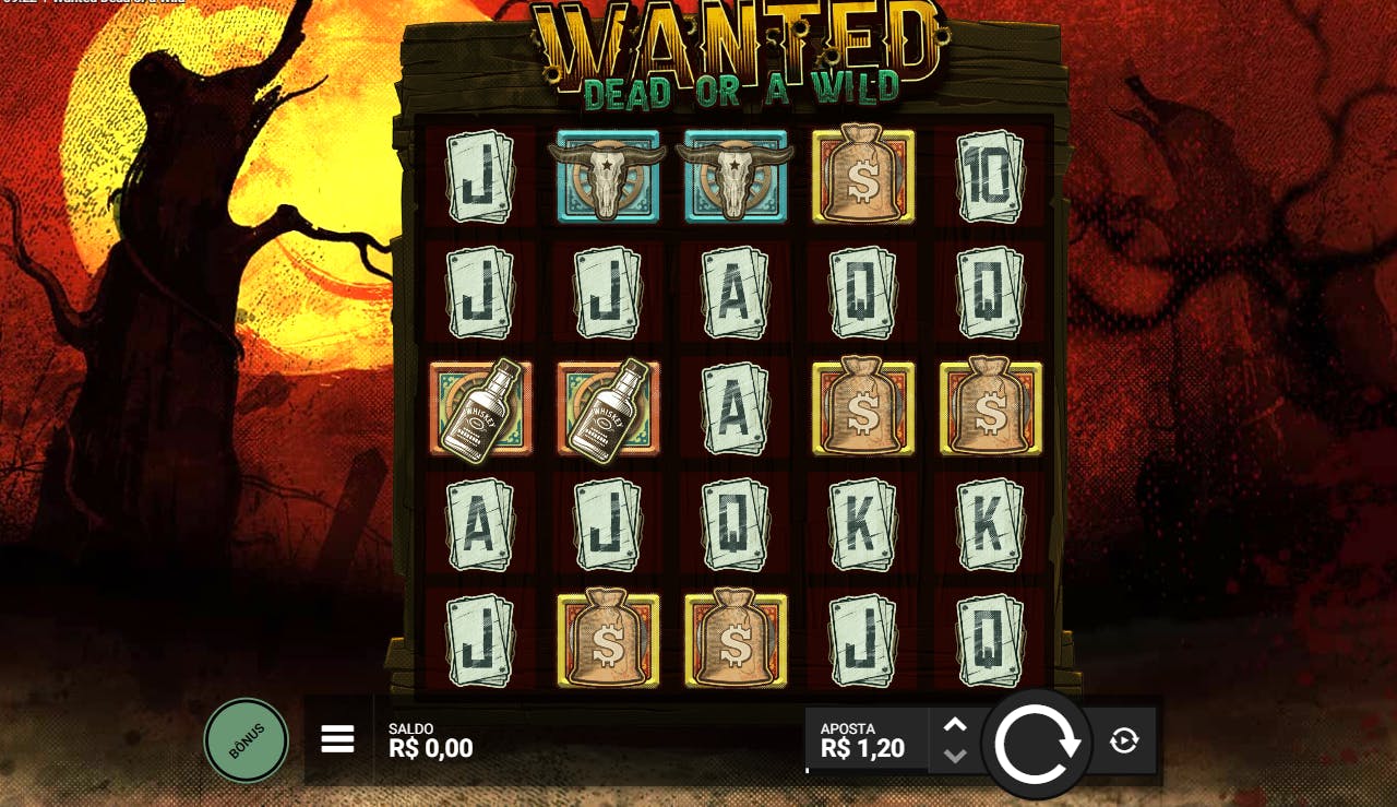 Layout do caça-níquel Wanted Dead or a Wild da Hacksaw Gaming