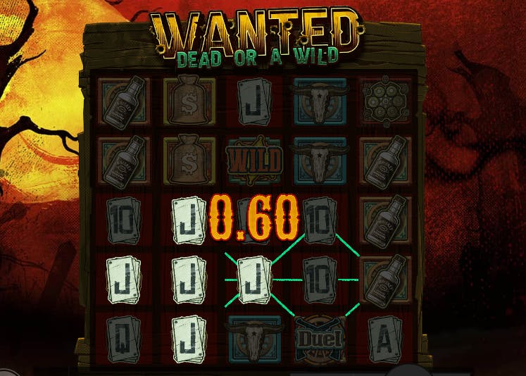 Combinação vencedora com símbolos no slot Wanted Dead or a Wild