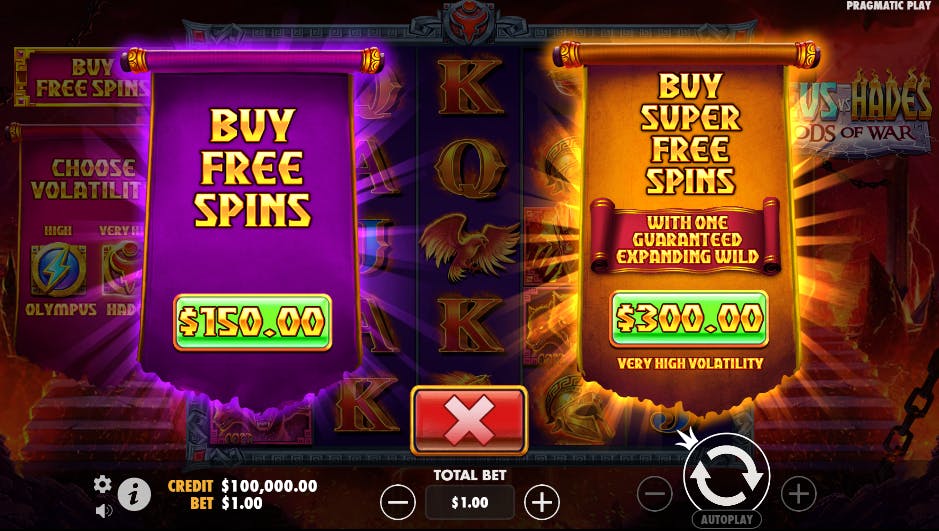 Recurso compra de bônus slot Zeus vs Hades