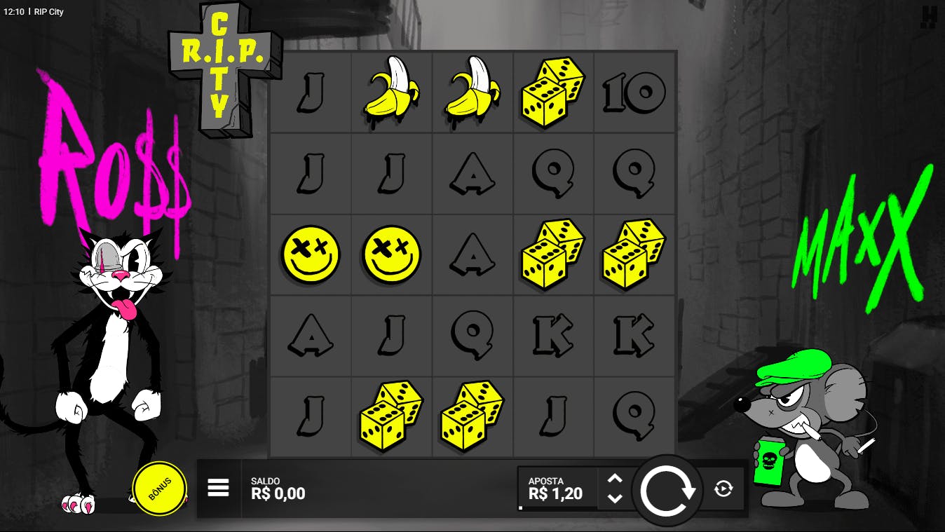 Layout do caça-níquel RIP City da Hacksaw Gaming