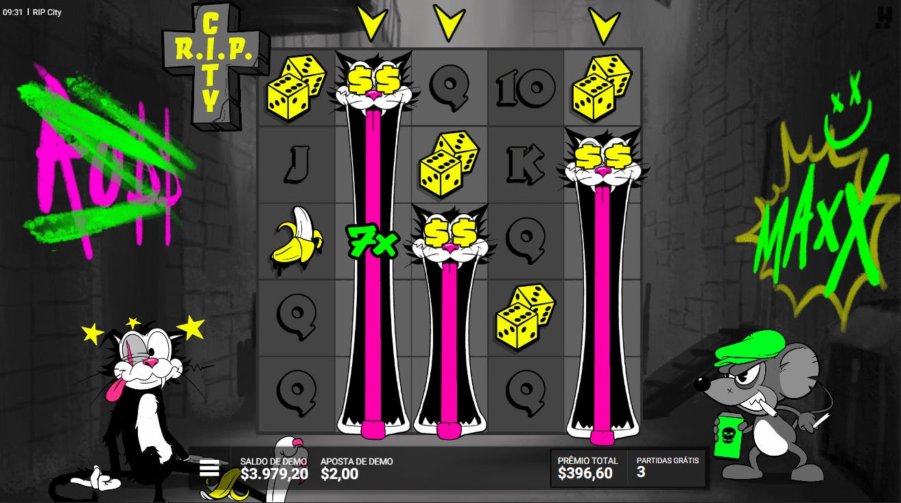 Jogo de Bônus Maxx com rodadas grátis e wilds no slot RIP City