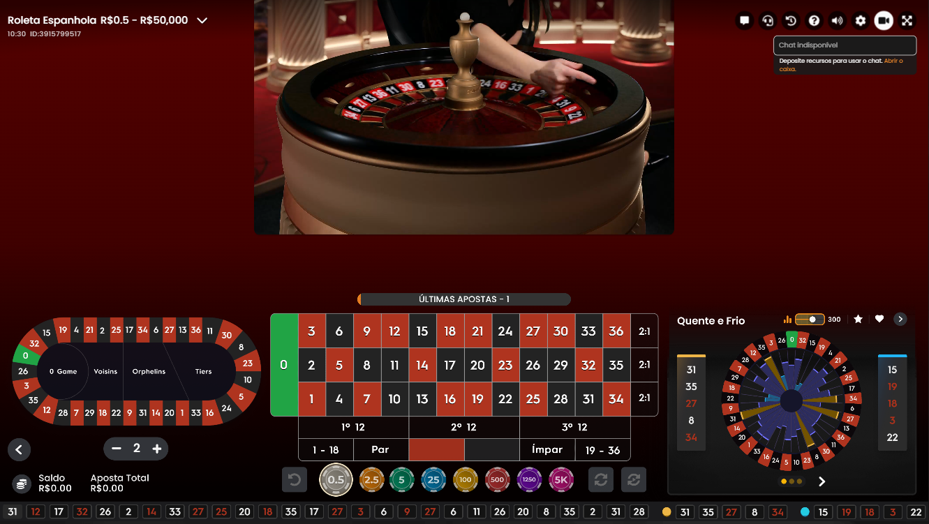 Jogo de Roleta espanhola em cassino ao vivo
