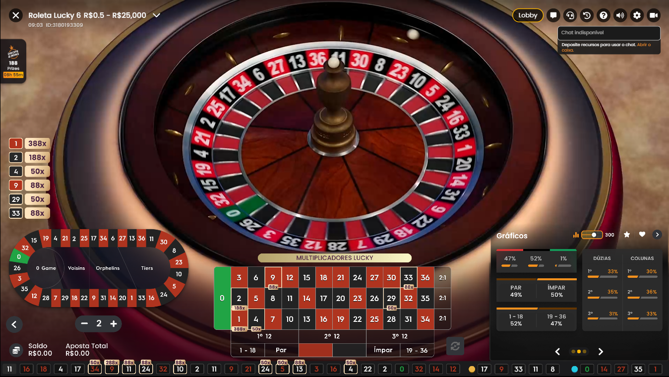 Jogo de cassino ao vivo Lucky 6 Roulette