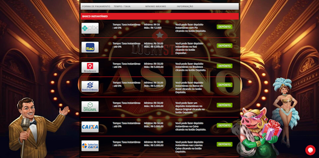 Opções de depósito LuckyStar Casino