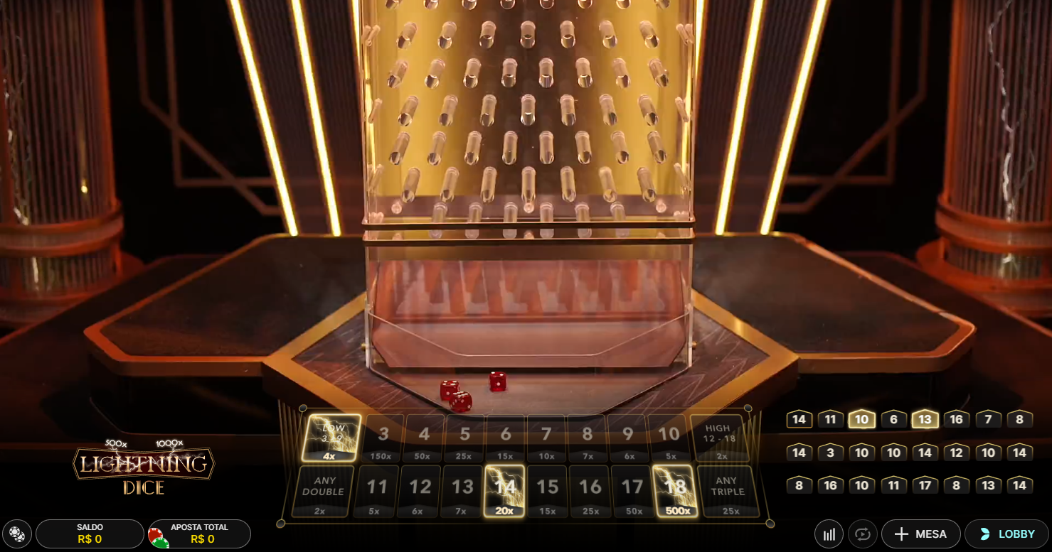 Apostas no gameshow Lightning dice