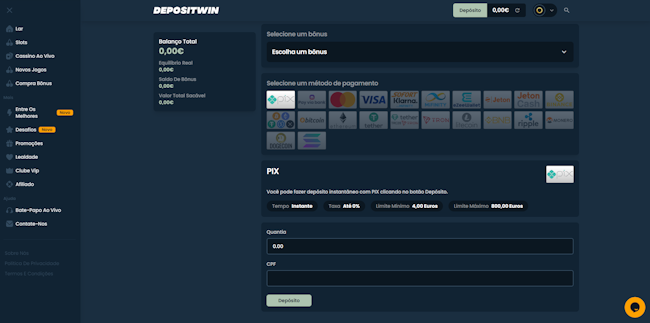 Métodos de depósito depositwin casino