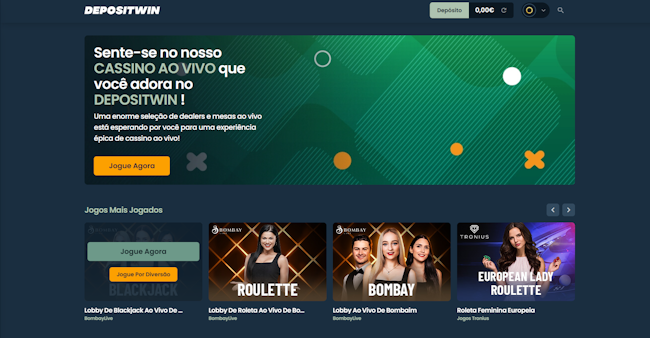 Acessar jogo de cassino ao vivo no Depositwin