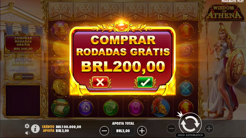 Recurso compra de bônus slot Wisdom of Athena