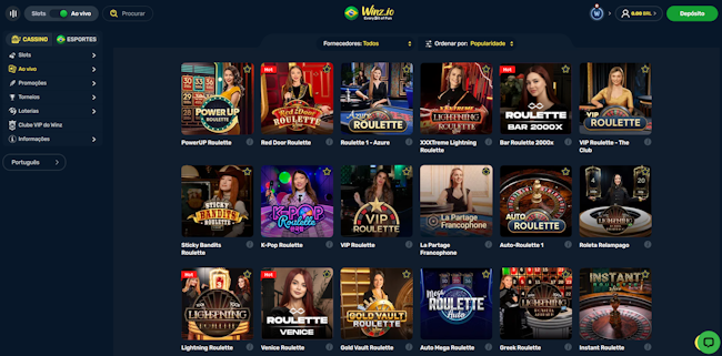 Jogos de roleta ao vivo cassino Winz