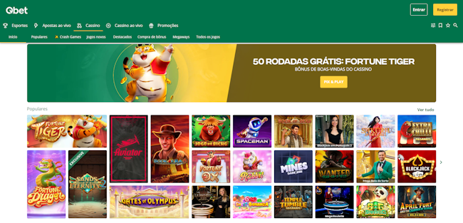 Seção de cassino no site Qbet
