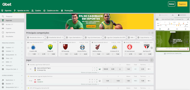 Seção de apostas esportivas no site apostas Qbet