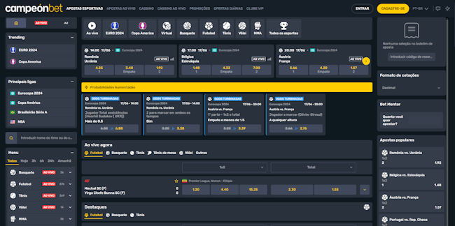 Apostas esportivas no site Campeonbet