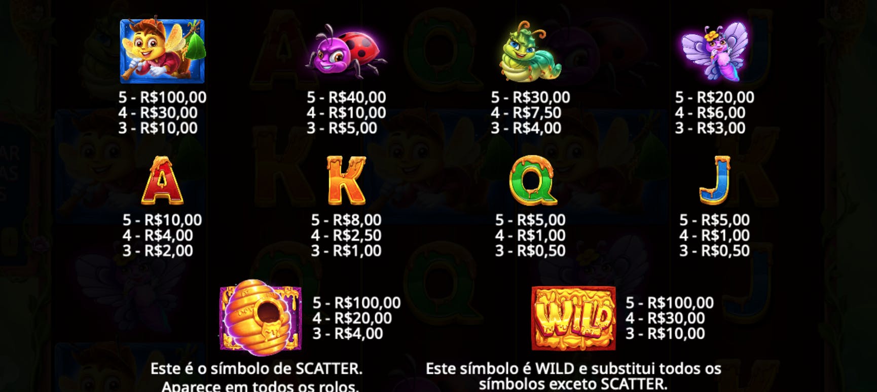 Símbolos de pagamento jogo 3 Buzzing Wilds
