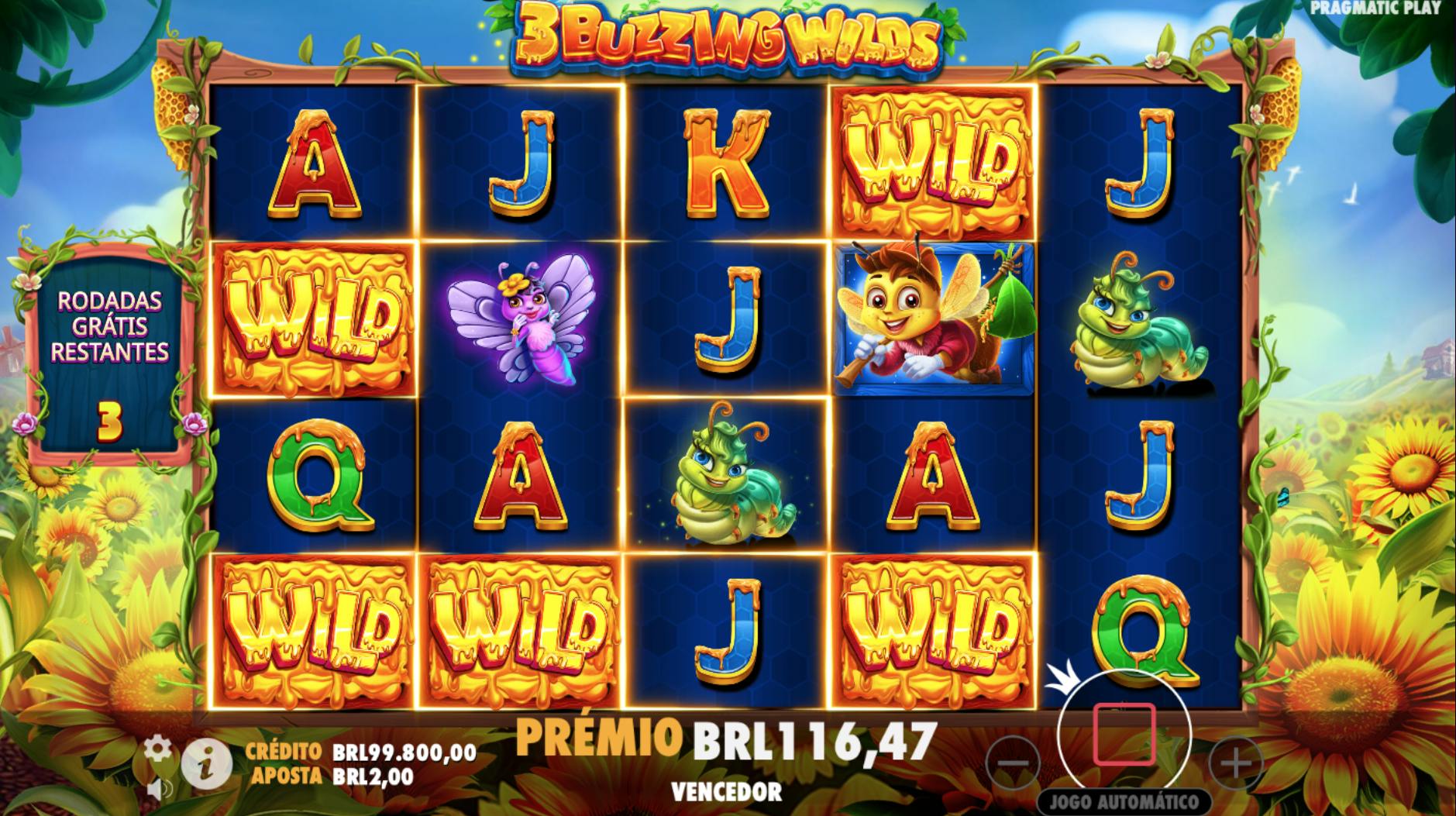 Recurso Wilds Aleatórios slot 3 Buzzing  Wilds