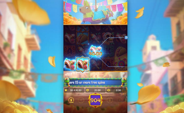 Símbolos moldura dourada jogo Pinata Wins