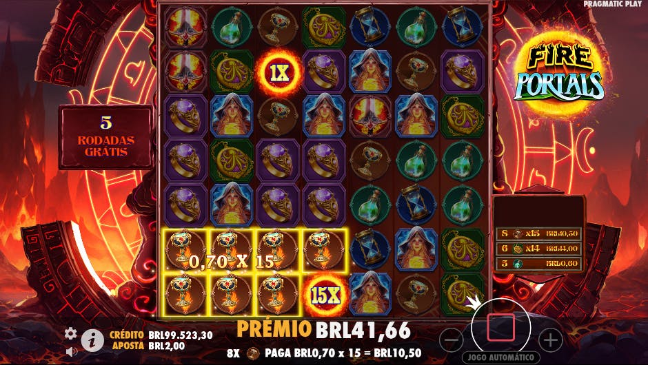 Jogo Fire Portals recurso rodadas grátis