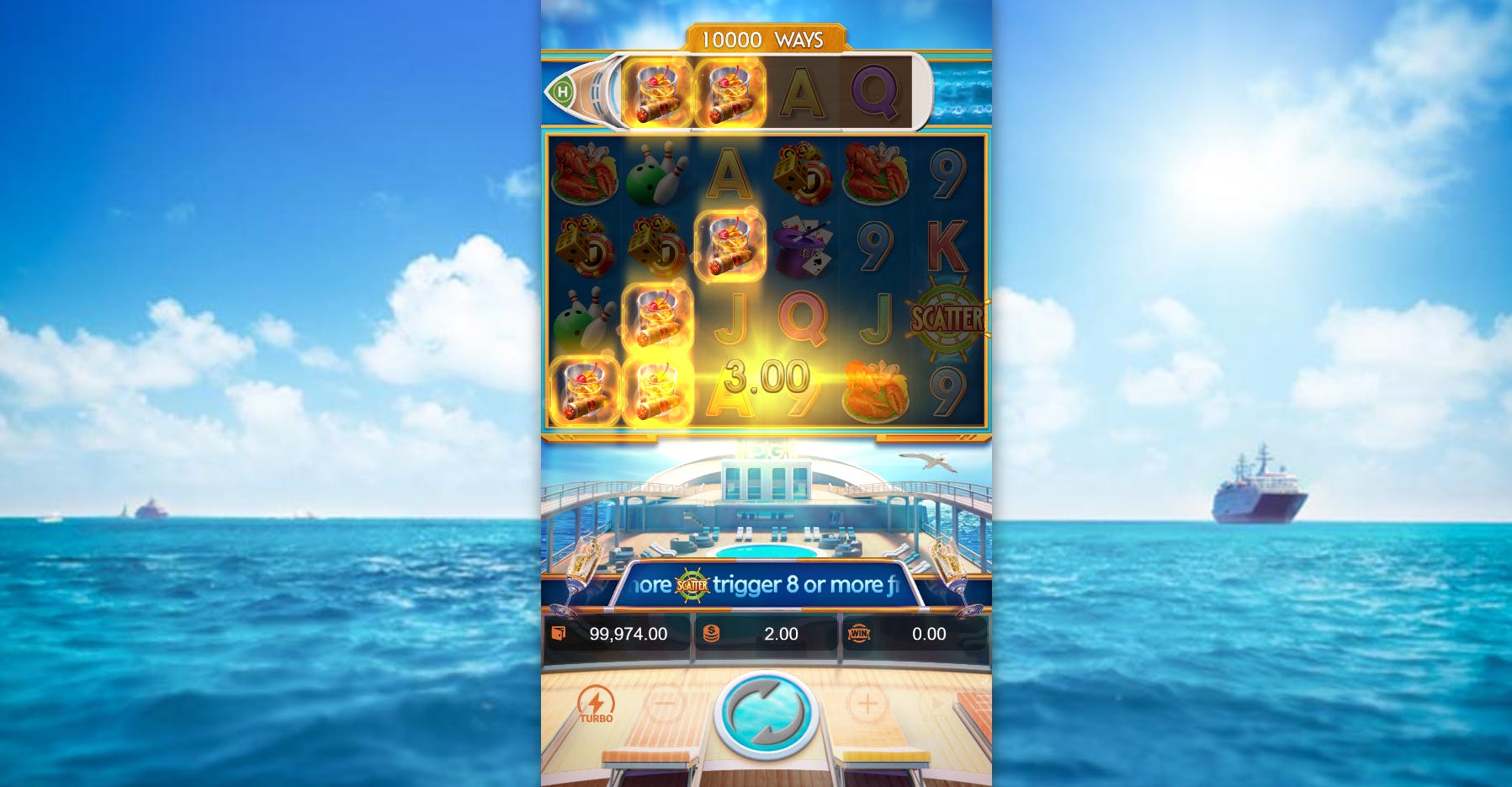 Combinação vencedora slot Cruise Royale