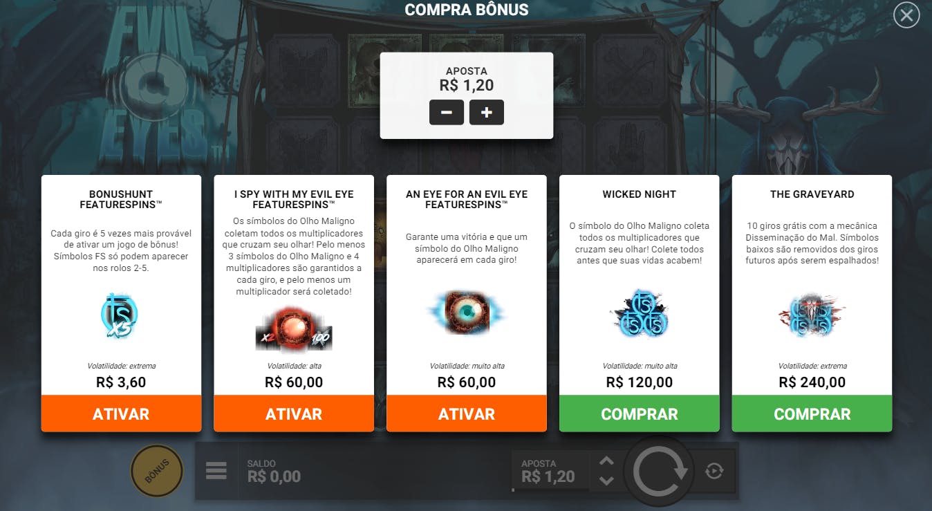 Recurso compra de bônus jogo Evil Eyes