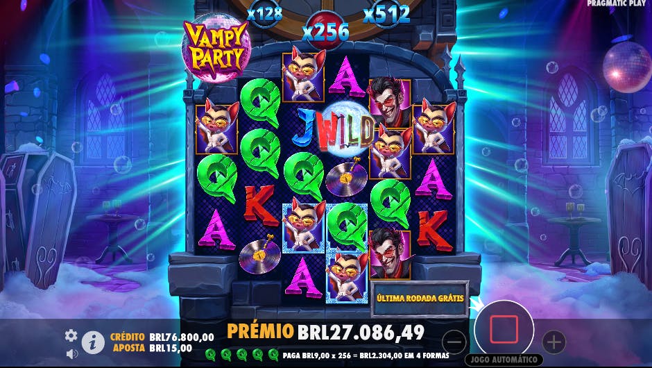 Jogo Bônus com rodadas grátis e multiplicadores slot Vampy Party