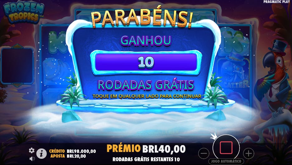 Recurso rodadas grátis jogo Frozen Tropics