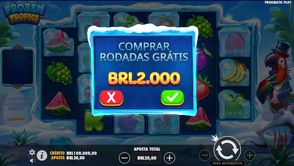 Recurso compra bônus slot Frozen Tropics