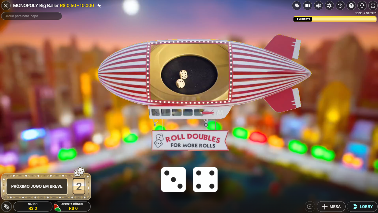 Jogo bônus com dados no monopoly big baller