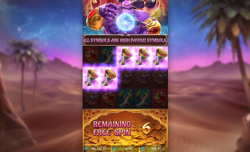 Recurso grátis símbolos de alto pagamento Genie's 3 Wishes