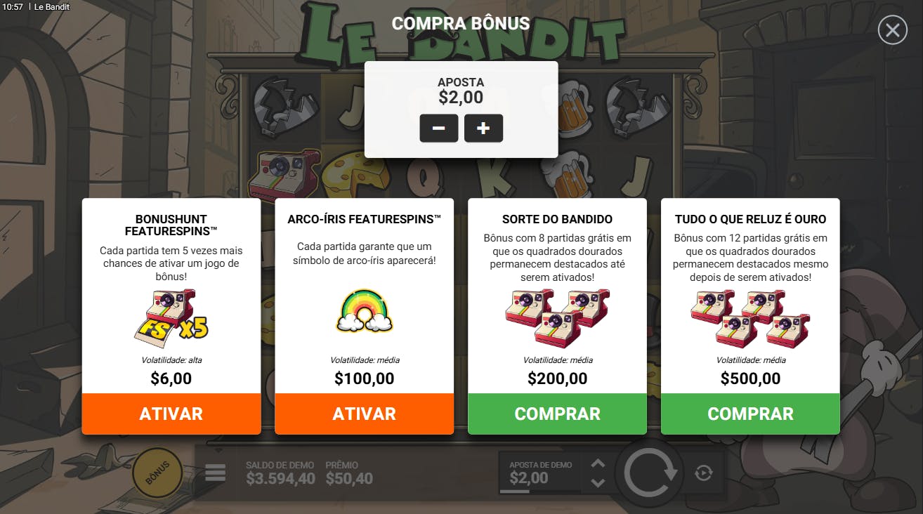 Recurso compra de bônus caça-níquel Le Bandit