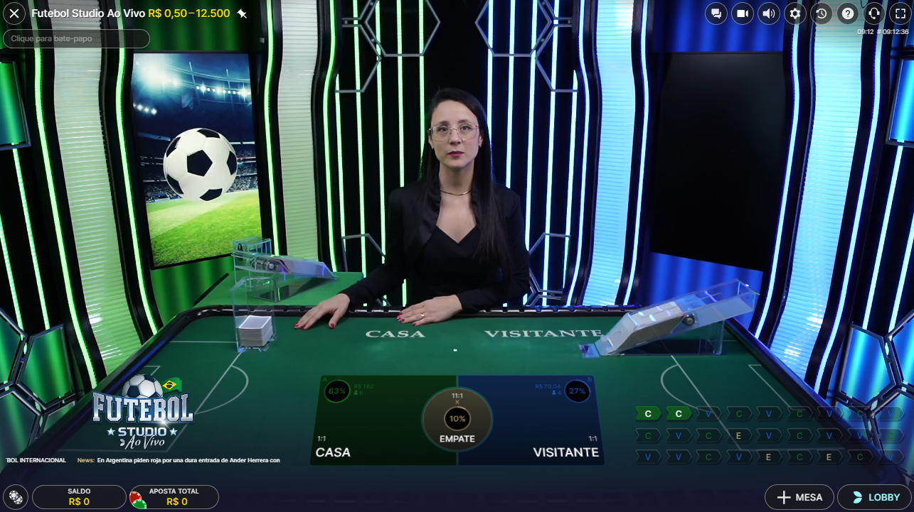 Layout jogo futebol studio ao vivo