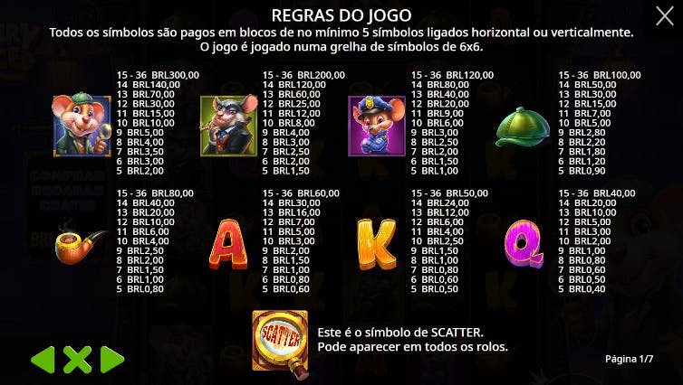Símbolos de pagamento caça niquel Mystery Mice
