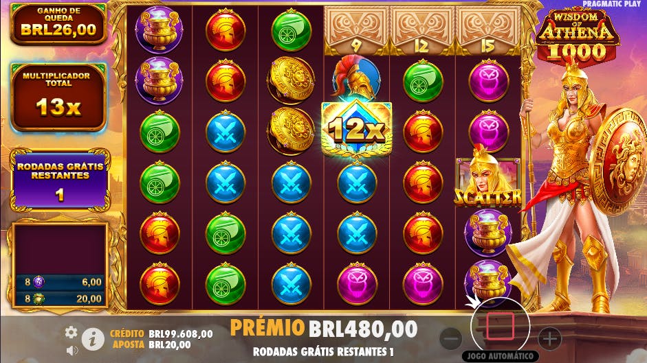 Bônus rodadas grátis jogo Wisdom of Athena 1000