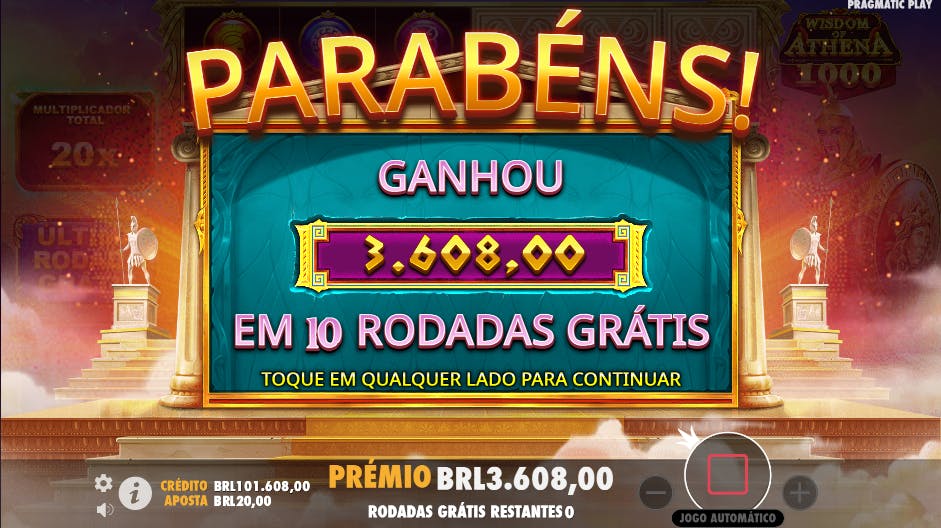 Ganhos rodadas grátis jogo Wisdom of Athena 1000