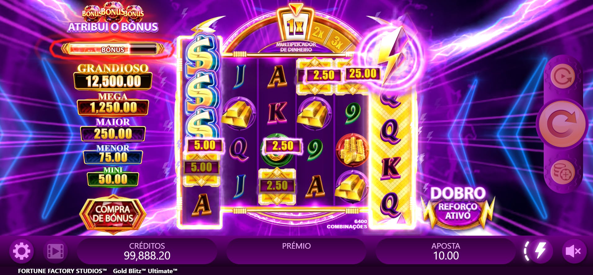 Recurso símbolo acumulação slot Gold Blitz Ultimate