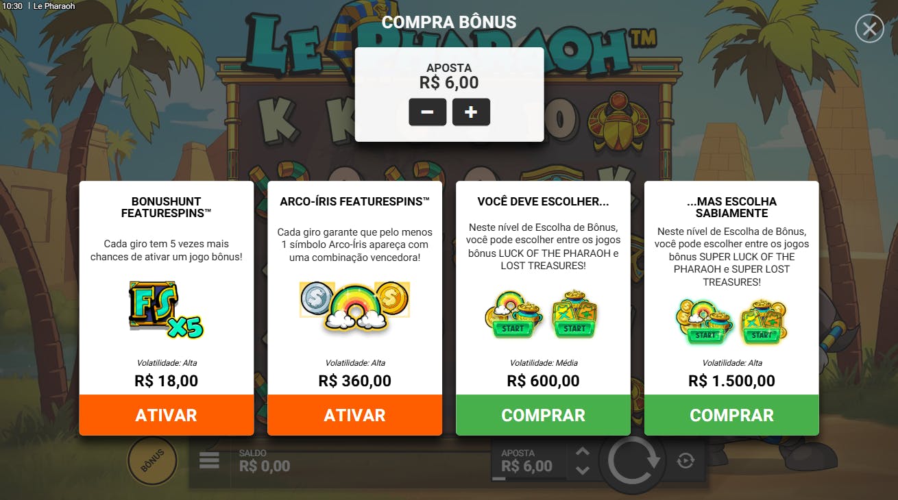 Recurso compra de bônus slot Le Pharaoh
