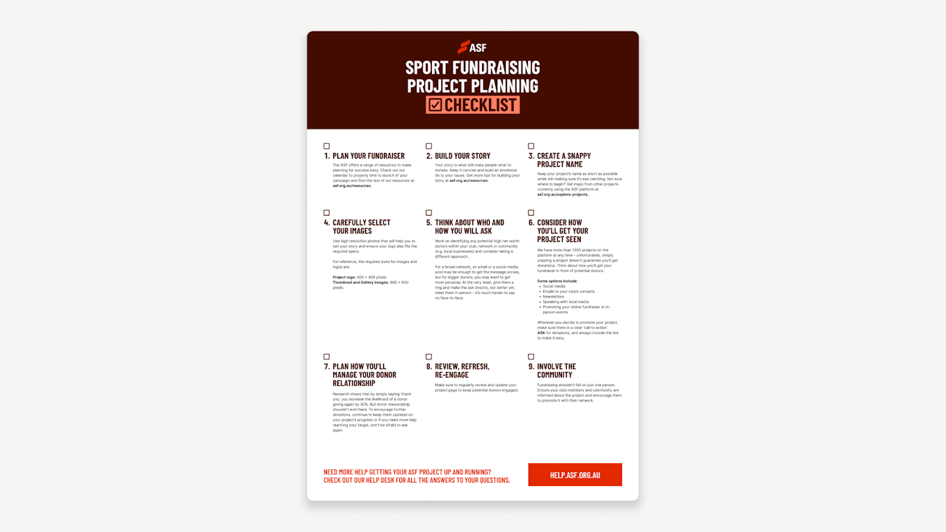 Fundraising Guide.pdf Sport Fundraising Project Planning Checklist | Australian Sports Foundation