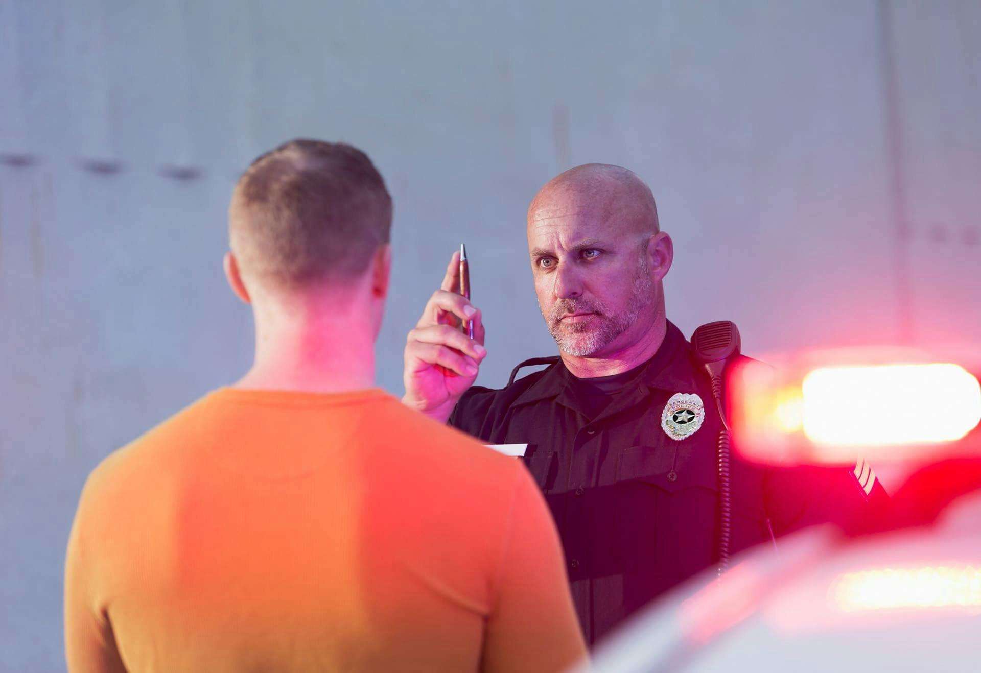 Officer performing a field sobriety test