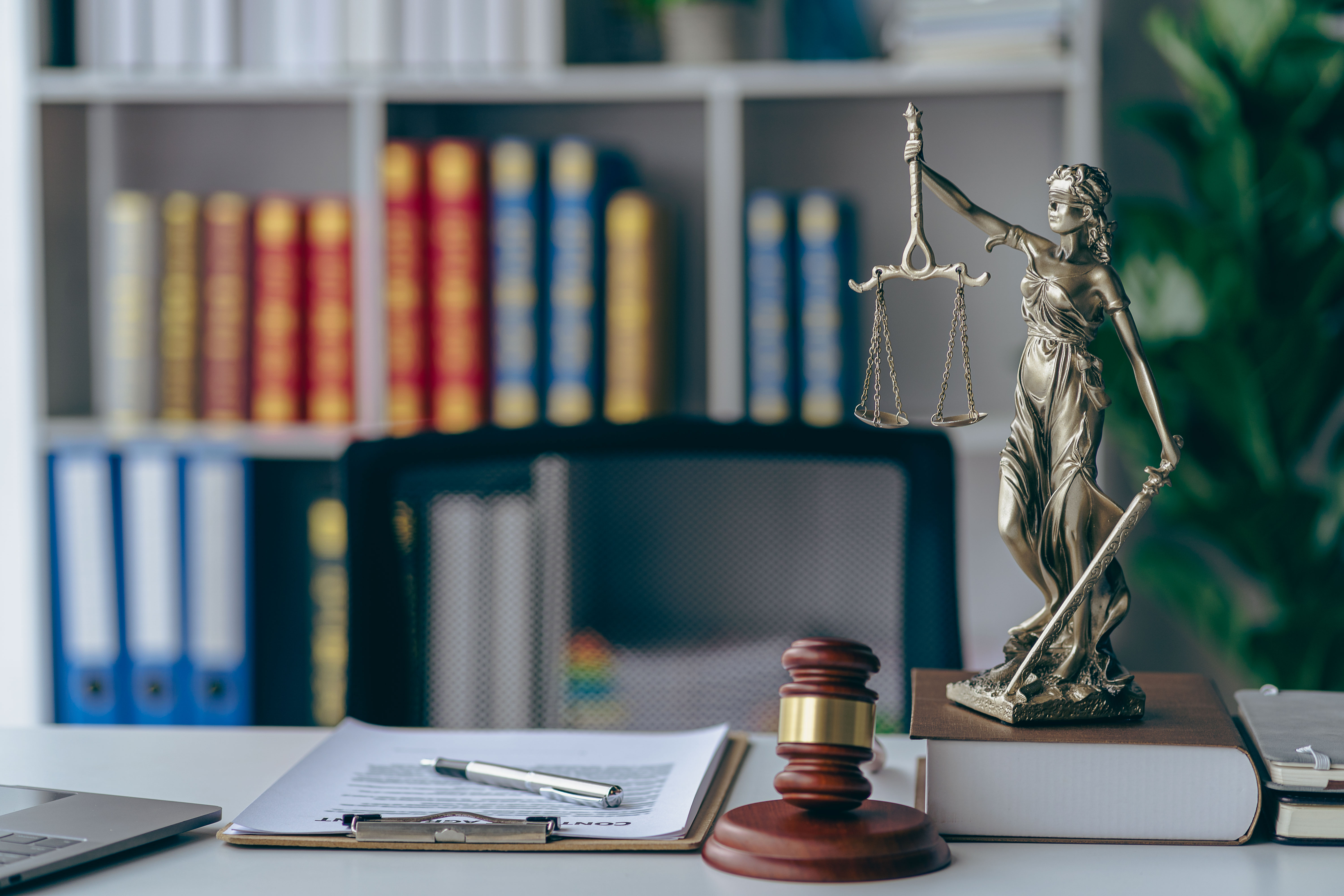 scales of justice on a desk