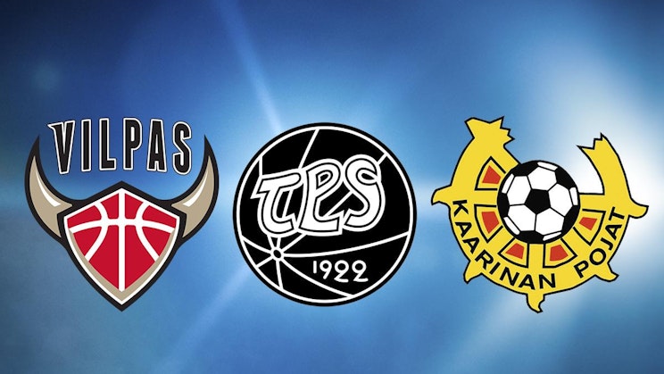 Vilpas Vikings, Turun Palloseura (TPS) ja Kaarinan Poikien logot.