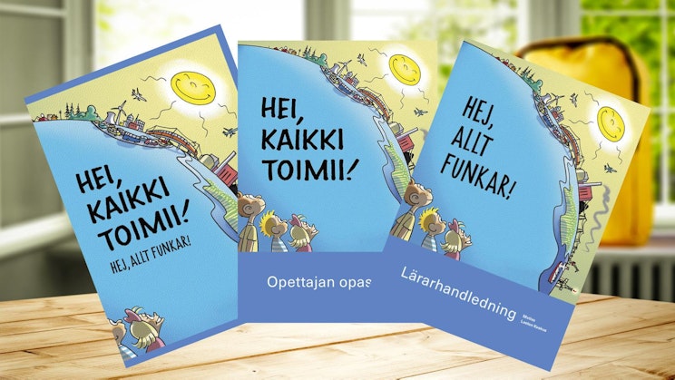 kolme lastenkirjaa on pöydällä