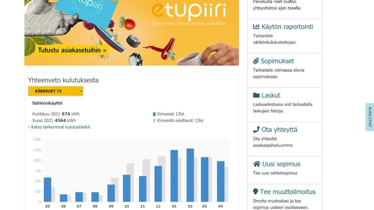 EnergiaOnline etusivu.