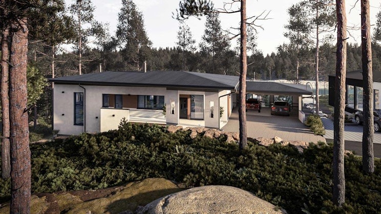 talo, jonka eteen on pysäköity auto