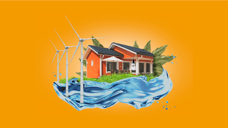a house with a wind turbine on top of it