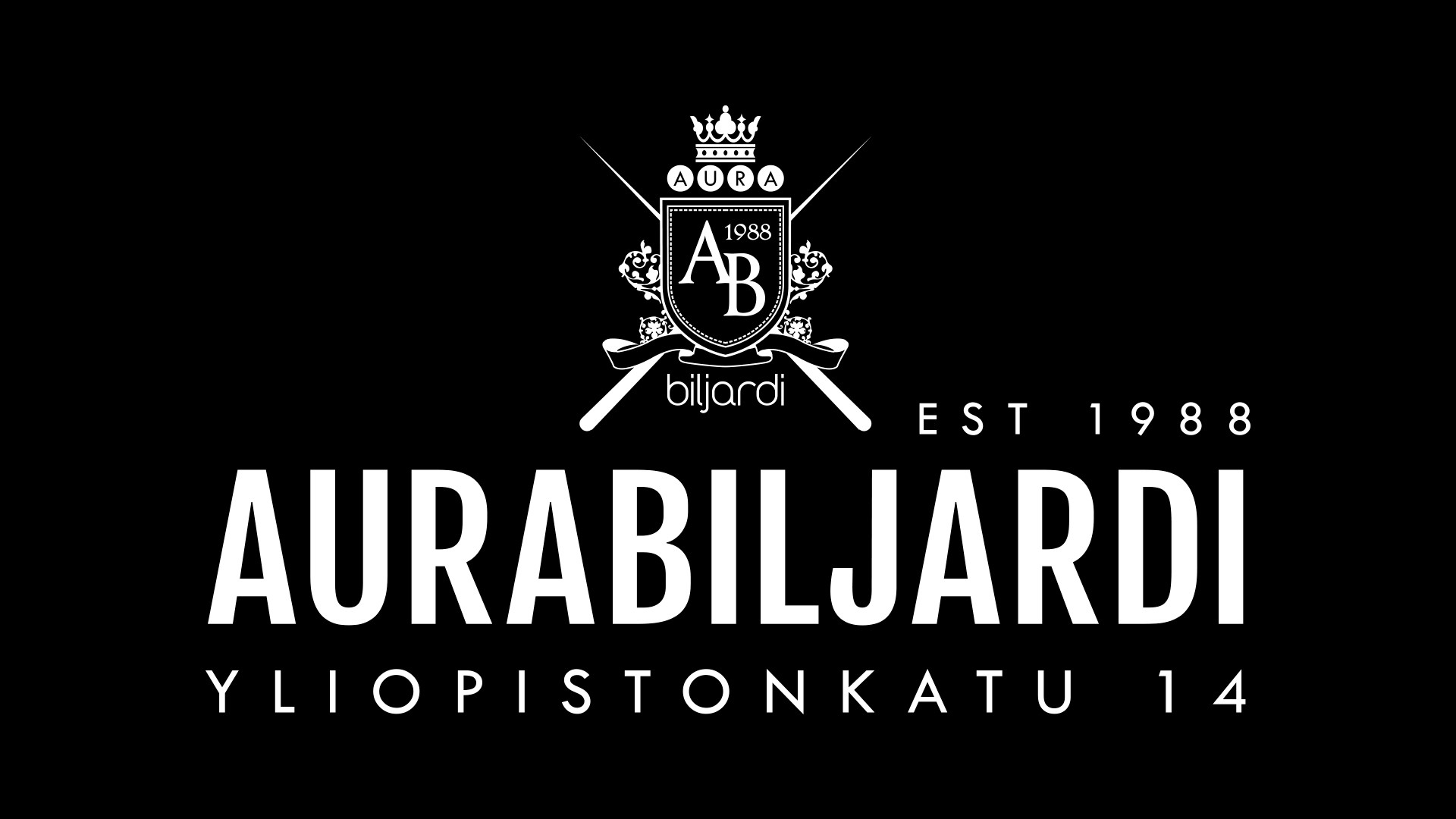 Aura Biljardin mustavalkoinen logo