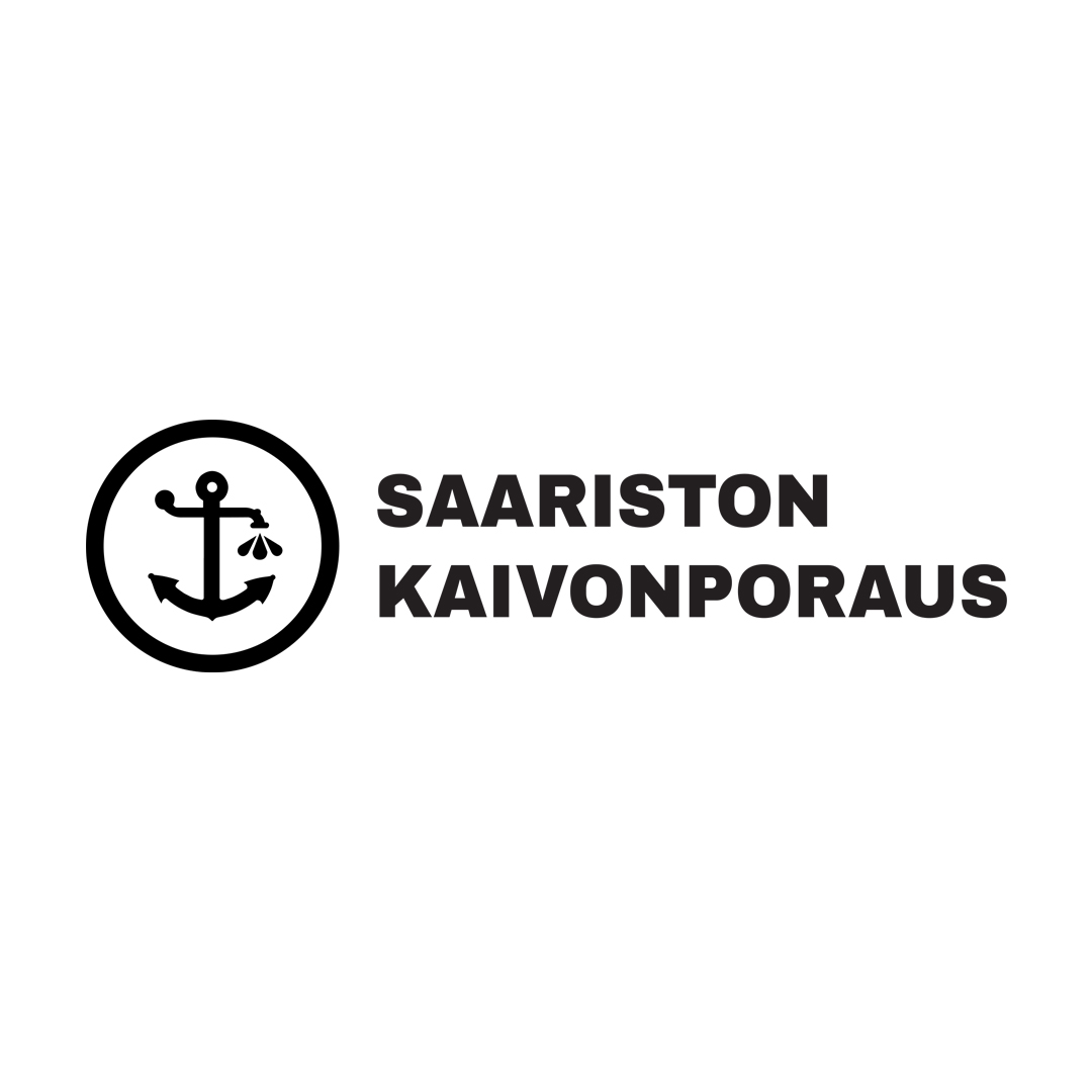 Kuvassa mustavalkoinen Saariston Kaivonporaus -logo