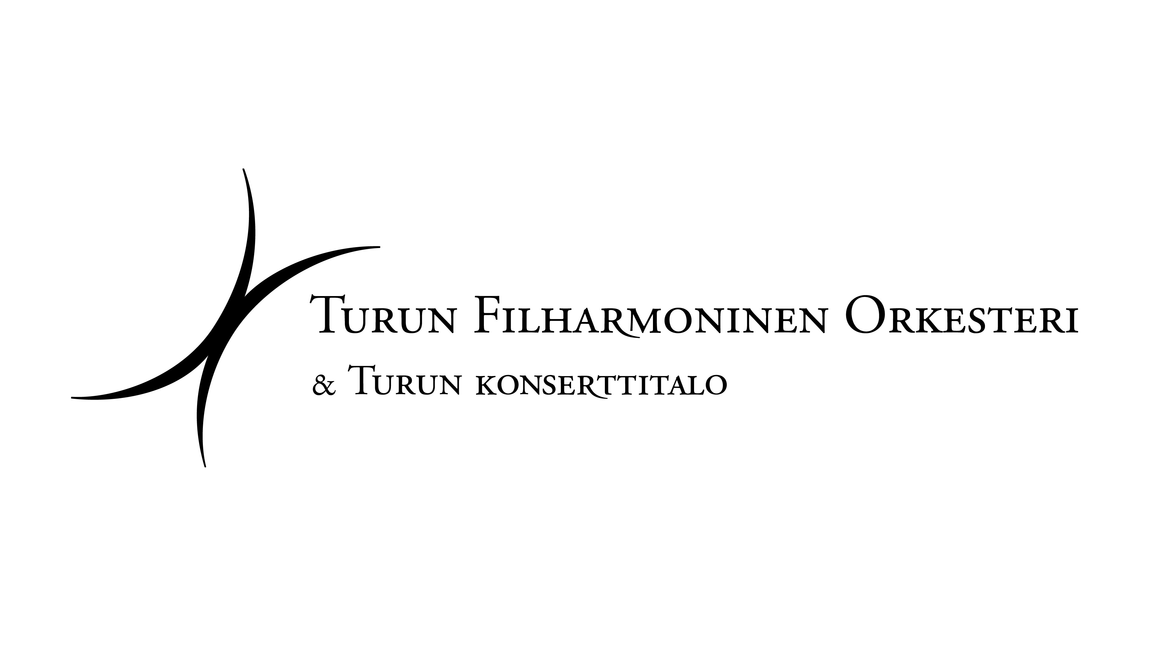 Kuvassa Turun Filharmoninen Orkesterin mustavalkoinen logo