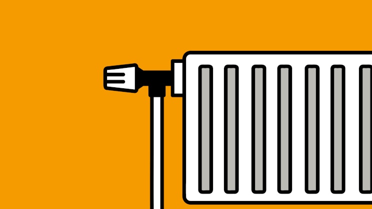 Piirroskuva valkoisesta lämpöpatterista oranssilla taustalla