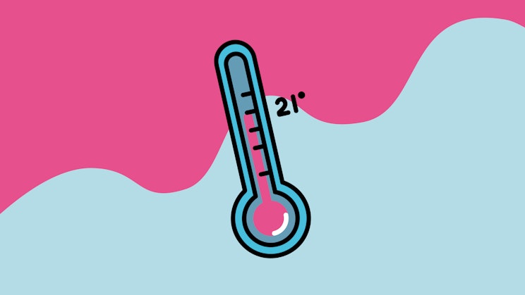 Piirroskuva lämpömittarista kaksivärisellä taustalla