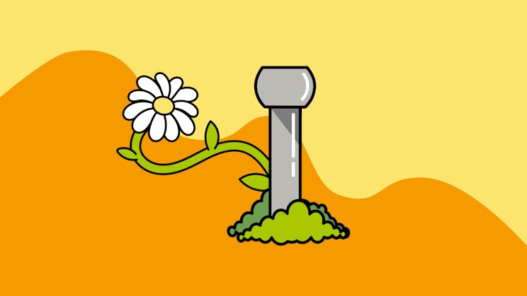 Kaksivärinen tausta jonka päällä piirretyt kuvat tuuletusputkesta ja kukasta